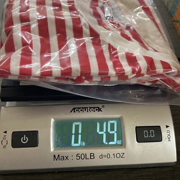 Liz Claiborne white red striped short sleeve medium crew neck rouged sides - Picture 8 of 8